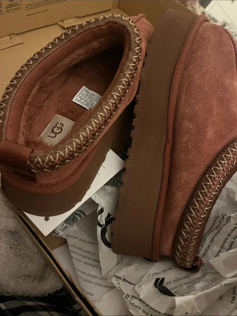 UGG Chestnut Suede Shearling Moccasin Slipper - Picture 2 of 7